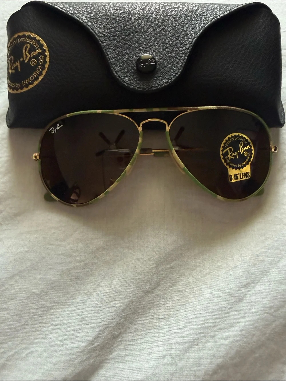 Unisex Ray-Ban Camo Print & Gold Frame Aviator Sunglasses with eBrown Lenses